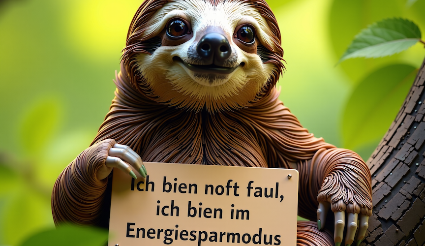 Faultier mit dem Spruch für WhatsApp "Ich bin nicht faul, ich bin im Energiesparmodus."